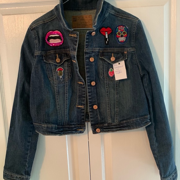 Large cropped Garage custom patch Jean jacket - Picture 4 of 5